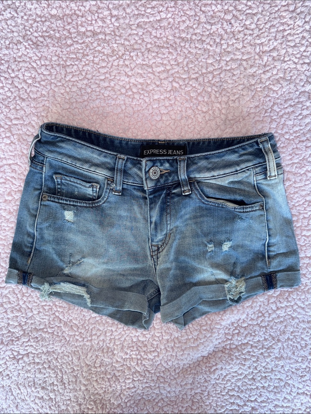 Express Jeans Size 0 Light Blue Distressed Denim Shorts